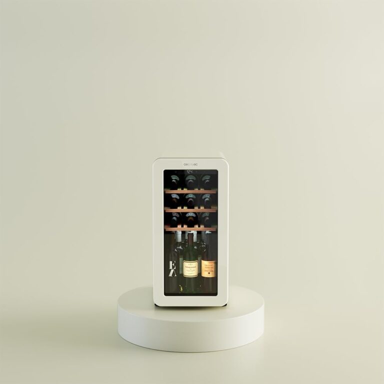 Cecotec Weinkühlschrank 18 Flaschen Retro Bolero Grandsommelier Origin 18 Hit Beige. Beige mit LED-Steuerung, Temp. 5-20ºC, Kompressor, NoFrost, Holzregale, Innenbeleuchtung, Belüftung