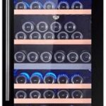 BODEGA43-145 Weinkühlschrank mit 3 Temperaturzonen, 145 Flaschen, 41 dB, Einbau und Freihstehend, Schwarze Vollglas-Designtür, 7 Ausziehbare Schubladen aus durchsichtig lackiertem Sapele Holz
