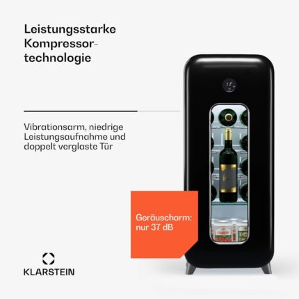 Klarstein Freistehender Weinkühlschrank 1 Zone, Getränkekühlschrank Klein, Kleiner Weinschrank, Wein-Kühlschrank Klein mit Glastür, Indoor/Outdoor Flaschenkühlschrank, Wine Fridge, 15 Flaschen