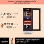 Klarstein Weinkühlschrank 2 Zonen, 53L Getränkekühlschrank, Kleiner Einbau-Weinschrank Schmal, Wein-Kühlschrank mit Glastür, Indoor/Outdoor Flaschenkühlschrank, Wine Fridge für 17 Flaschen, Schwarz