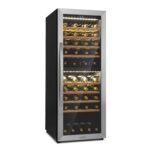 Klarstein Weinkühlschrank, Getränkekühlschrank Schmal, Kühlschrank mit Glastür, Getränkekühlschränke Freistehend, Weinkühlschrank Klein, Weinkühlschränke 2 Zonen, LED-Beleuchtung, 5-18 °C, 54 Flaschen