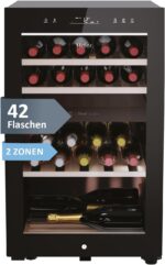 Haier Weinkühlschrank klein 50 SERIE 7 HWS42GDAU1 I 42 Flaschen Weinklimaschrank I Neue Technologie für perfekte Lagerung I Weinkühlschrank 2 Zonen, UV-Glastür & Holzregale I Wi-Fi I Wine fridge