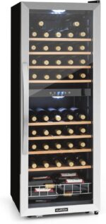 Klarstein Weinkühlschrank, Getränkekühlschrank Schmal, Kühlschrank mit Glastür, Getränkekühlschränke Freistehend, Weinkühlschrank Klein, Weinkühlschränke 2 Zonen, LED-Beleuchtung, 5-18 °C, 54 Flaschen