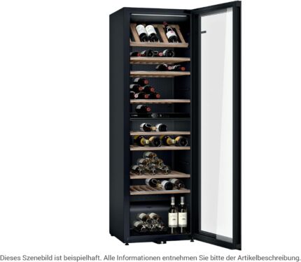 Bosch KWK36ABGA Serie 6 Weinkühlschrank, 186 x 60 cm, 199 Flaschen, Temperatur: 5-20 °C, zwei Temperaturzonen, 405 L, LED-Beleuchtung gleichmäßige Ausleuchtung, ausschaltbares Präsenterlicht