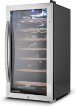 Klarstein Vivo Wine 26 Wine Cellar - Beverage cooler, 26 bottles, 88 L, LED, temperature control, Interchangeable hinge, Door on both sides, stainless steel, Silver