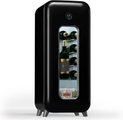 Klarstein Freistehender Weinkühlschrank 1 Zone, Getränkekühlschrank Klein, Kleiner Weinschrank, Wein-Kühlschrank Klein mit Glastür, Indoor/Outdoor Flaschenkühlschrank, Wine Fridge, 15 Flaschen