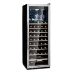 Klarstein Weinkühlschrank, Getränkekühlschrank Schmal, Kühlschrank mit Glastür, Getränkekühlschränke Freistehend, Weinkühlschrank Klein, Weinkühlschränke 2 Zonen, LED-Beleuchtung, 5-18 °C, 54 Flaschen