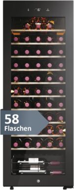Haier Weinkühlschrank 50 SERIE 3 HWS58GGH1 I Weinklimaschrank für 58 Flaschen I Moderner Wine Fridge mit UV-Glastür & 10 Holzregalen I Wine Cooler mit Wi-Fi & Touch-Display I Vibrationsarme Lagerung