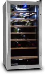 Klarstein Vivo Wine 26 Wine Cellar - Beverage cooler, 26 bottles, 88 L, LED, temperature control, Interchangeable hinge, Door on both sides, stainless steel, Silver