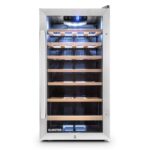 Klarstein Weinkühlschrank, Getränkekühlschrank Schmal, Kühlschrank mit Glastür, Getränkekühlschränke Freistehend, Weinkühlschrank Klein, Weinkühlschränke 2 Zonen, LED-Beleuchtung, 5-18 °C, 54 Flaschen