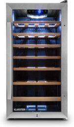 Klarstein Vivo Wine 26 Wine Cellar - Beverage cooler, 26 bottles, 88 L, LED, temperature control, Interchangeable hinge, Door on both sides, stainless steel, Silver