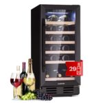 Klarstein Weinkühlschrank 2 Zonen, 53L Getränkekühlschrank, Kleiner Einbau-Weinschrank Schmal, Wein-Kühlschrank mit Glastür, Indoor/Outdoor Flaschenkühlschrank, Wine Fridge für 17 Flaschen, Schwarz