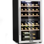 Klarstein Weinkühlschrank, Getränkekühlschrank Schmal, Kühlschrank mit Glastür, Getränkekühlschränke Freistehend, Weinkühlschrank Klein, Weinkühlschränke 2 Zonen, UV-Schutz, 5-22 °C, 29 Flaschen