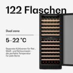 Klarstein Velaire Weinkühlschrank 2 Zonen - 122 Flaschen, 5-22°C, Touch, LED, UV-Schutz, Einbau & Freistehend, leise, Weinklimaschrank, Holzregale