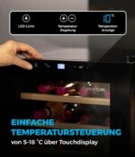 °CUBES Weinkühlschrank 28 Flaschen (90L) mit eleganter Glastür & hochwertigen Regalen aus Buchenholz | 5-18°C, vibrationsarm & leise (40dB) | Weinschrank mit LED Display - Tolles Geschenk