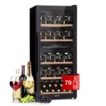 Klarstein Weinkühlschrank, Getränkekühlschrank Schmal, 2 Zonen Kühlschrank mit Glastür, Getränkekühlschränke Freistehend, Weinkühlschrank Klein, Weinkühlschränke mit UV-Schutz, 5-18°C, 34 Flaschen
