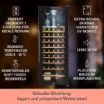 Klarstein Weinkühlschrank, Getränkekühlschrank Schmal, 1 Zone Kühlschrank mit Glastür, Getränkekühlschränke Freistehend, Weinkühlschrank Klein, Weinkühlschränke mit UV-Schutz, 4-18°C, 54 Flaschen