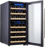 Kalamera Weinkühlschrank 2 Zonen, Edelstahl Glastür, 33 Flaschen(bis zu 310 mm Höhe), 100 Liter, Zwei Temperaturzonen 5-10°C/10-18°C, Freistehend, KRC-33BSS