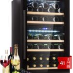 Klarstein Weinkühlschrank, Getränkekühlschrank Schmal, 2 Zonen Kühlschrank mit Glastür, Getränkekühlschränke Freistehend, Weinkühlschrank Klein, Weinkühlschränke mit UV-Schutz, 5-22 °C, 29 Flaschen