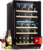 Klarstein Weinkühlschrank, Getränkekühlschrank Schmal, 2 Zonen Kühlschrank mit Glastür, Getränkekühlschränke Freistehend, Weinkühlschrank Klein, Weinkühlschränke mit UV-Schutz, 5-22 °C, 29 Flaschen