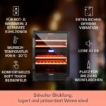 Klarstein Weinkühlschrank 2 Zonen, 53L Getränkekühlschrank, Kleiner Einbau-Weinschrank Schmal, Wein-Kühlschrank mit Glastür, Indoor/Outdoor Flaschenkühlschrank, Wine Fridge für 17 Flaschen, Schwarz