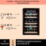 Klarstein Weinkühlschrank, Getränkekühlschrank Schmal, 2 Zonen Kühlschrank mit Glastür, Getränkekühlschränke Freistehend, Weinkühlschrank Klein, Weinkühlschränke mit UV-Schutz, 5-22 °C, 29 Flaschen
