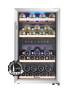 Kalamera Weinkühlschrank 2 Zonen, Edelstahl Glastür, 33 Flaschen(bis zu 310 mm Höhe), 100 Liter, Zwei Temperaturzonen 5-10°C/10-18°C, Freistehend, KRC-33BSS