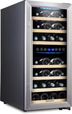 Kalamera Weinkühlschrank 2 Zonen, Edelstahl Glastür, 33 Flaschen(bis zu 310 mm Höhe), 100 Liter, Zwei Temperaturzonen 5-10°C/10-18°C, Freistehend, KRC-33BSS