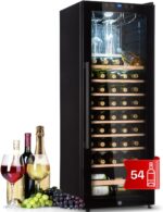 Klarstein Weinkühlschrank, Getränkekühlschrank Schmal, 1 Zone Kühlschrank mit Glastür, Getränkekühlschränke Freistehend, Weinkühlschrank Klein, Weinkühlschränke mit UV-Schutz, 4-18°C, 54 Flaschen