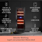 Klarstein Weinkühlschrank 2 Zonen, 53L Getränkekühlschrank, Kleiner Einbau-Weinschrank Schmal, Wein-Kühlschrank mit Glastür, Indoor/Outdoor Flaschenkühlschrank, Wine Fridge für 17 Flaschen, Schwarz