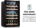 Klarstein Weinkühlschrank, Getränkekühlschrank Schmal, 2 Zonen Kühlschrank mit Glastür, Getränkekühlschränke Freistehend, Weinkühlschrank Klein, Weinkühlschränke mit UV-Schutz, 5-22 °C, 29 Flaschen