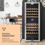 Klarstein Weinkühlschrank, Getränkekühlschrank Schmal, Kühlschrank mit Glastür, Getränkekühlschränke Freistehend, Weinkühlschrank Klein, Weinkühlschränke 2 Zonen, LED-Beleuchtung, 5-18 °C, 54 Flaschen