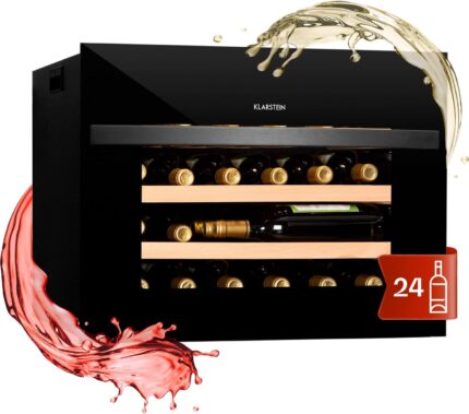 Klarstein Einbau-Weinkühlschrank, 1 Zonen Getränkekühlschrank Klein, Kleiner Weinschrank 51L, Wein-Kühlschrank Klein mit Glastür, Indoor/Outdoor Flaschenkühlschrank, Wine Fridge 24 Flaschen