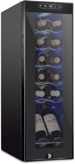 Schmecke 12 Flaschen Kompressor Weinkühler Kühlschrank mit Schloss | großer freistehender Weinkeller | 41f-64f Digitale Temperaturregelung Weinkühlschrank für Rot, Weiß, Sekt oder Sekt - Schwarz