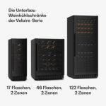 Klarstein Velaire Weinkühlschrank 2 Zonen - 122 Flaschen, 5-22°C, Touch, LED, UV-Schutz, Einbau & Freistehend, leise, Weinklimaschrank, Holzregale