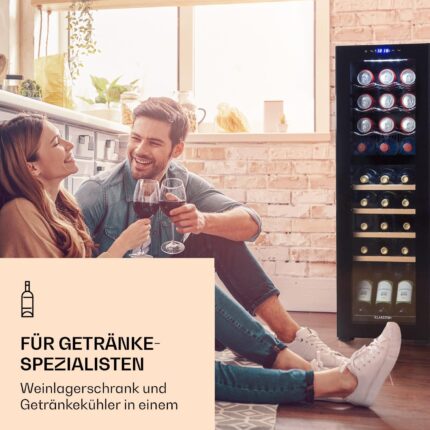 Klarstein freistehender Weinkühlschrank für 27 Fl. - Getränkekühlschrank mit 2 Kühlzonen & energieeffizientem Kompressor - ideal für Weinliebhaber, hält deine Weine kühl & frisch