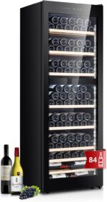 Kalamera Weinkühlschrank Upgrade, 84 Flaschen, 266 Liter, LED-Innenbeleuchtung Streifen, 2 Kühlzonen 5-10°C/10-18°C, KRC-266BFG