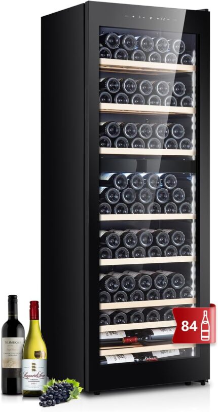 Kalamera Weinkühlschrank Upgrade, 84 Flaschen, 266 Liter, LED-Innenbeleuchtung Streifen, 2 Kühlzonen 5-10°C/10-18°C, KRC-266BFG