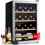 Klarstein Weinkühlschrank, Getränkekühlschrank Schmal, Kühlschrank mit Glastür, Getränkekühlschränke Freistehend, Weinkühlschrank Klein, Weinkühlschränke 2 Zonen, LED-Beleuchtung, 5-18 °C, 54 Flaschen