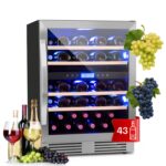 Klarstein Weinkühlschrank 2 Zonen, 53L Getränkekühlschrank, Kleiner Einbau-Weinschrank Schmal, Wein-Kühlschrank mit Glastür, Indoor/Outdoor Flaschenkühlschrank, Wine Fridge für 17 Flaschen, Schwarz