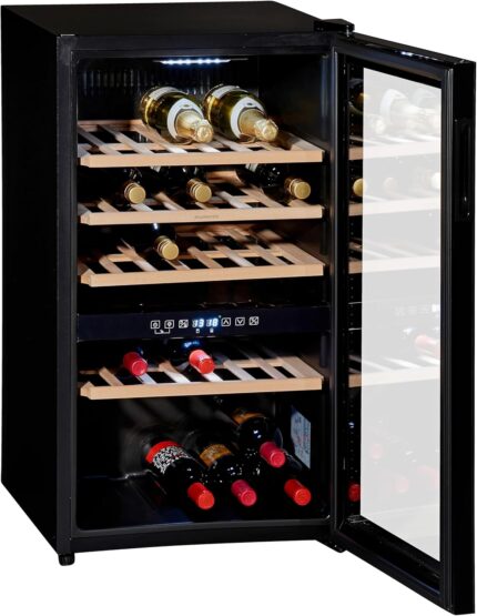 Wolkenstein WTS49DW | Stand Weinkühlschrank | Vinothek | 2 Temperaturzonen | Platz für 49 Flaschen | Touch Control Display | Schwarz | 86 x 48 cm